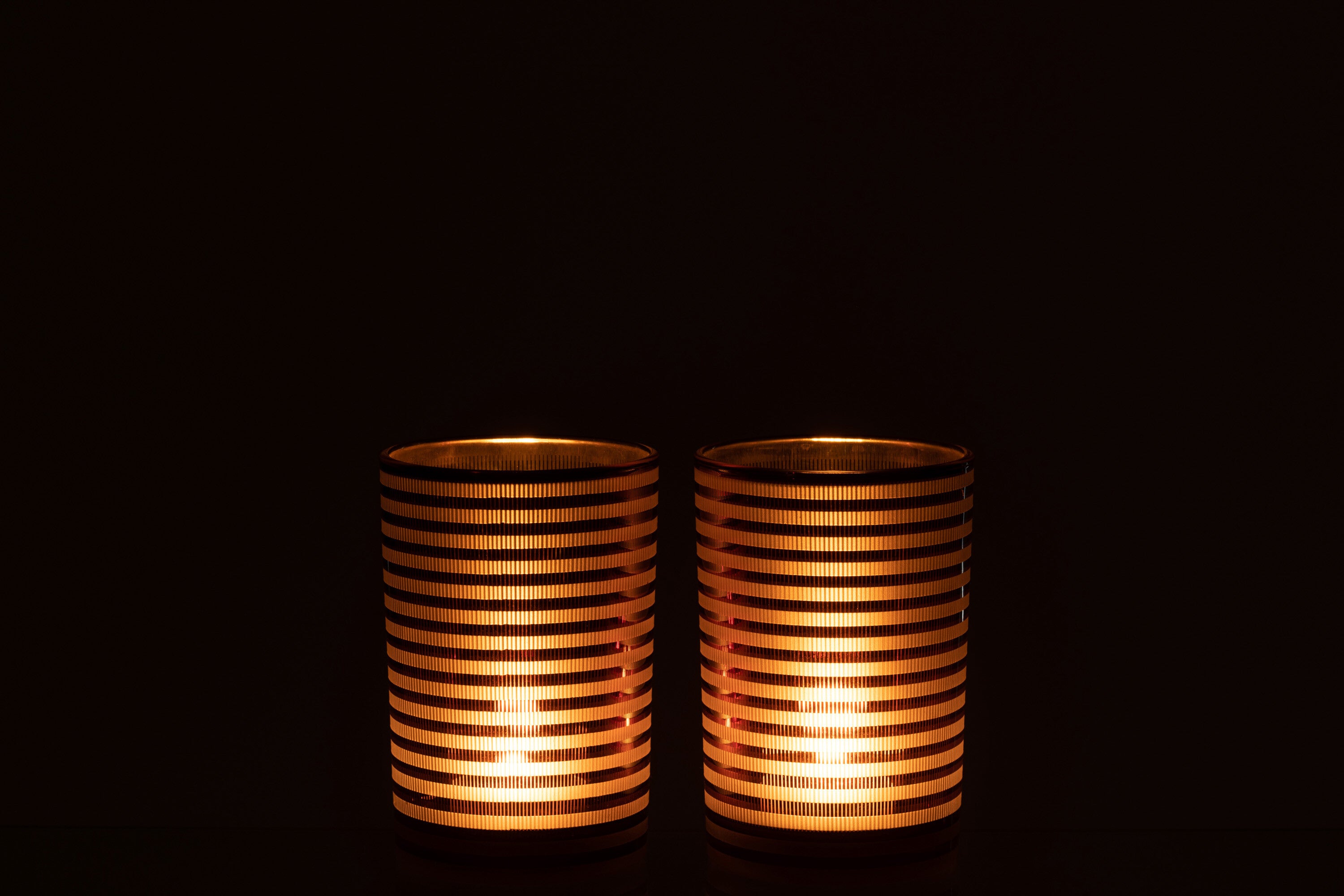 J-Line windlicht Strepen - glas - bruin - medium - 2 stuks