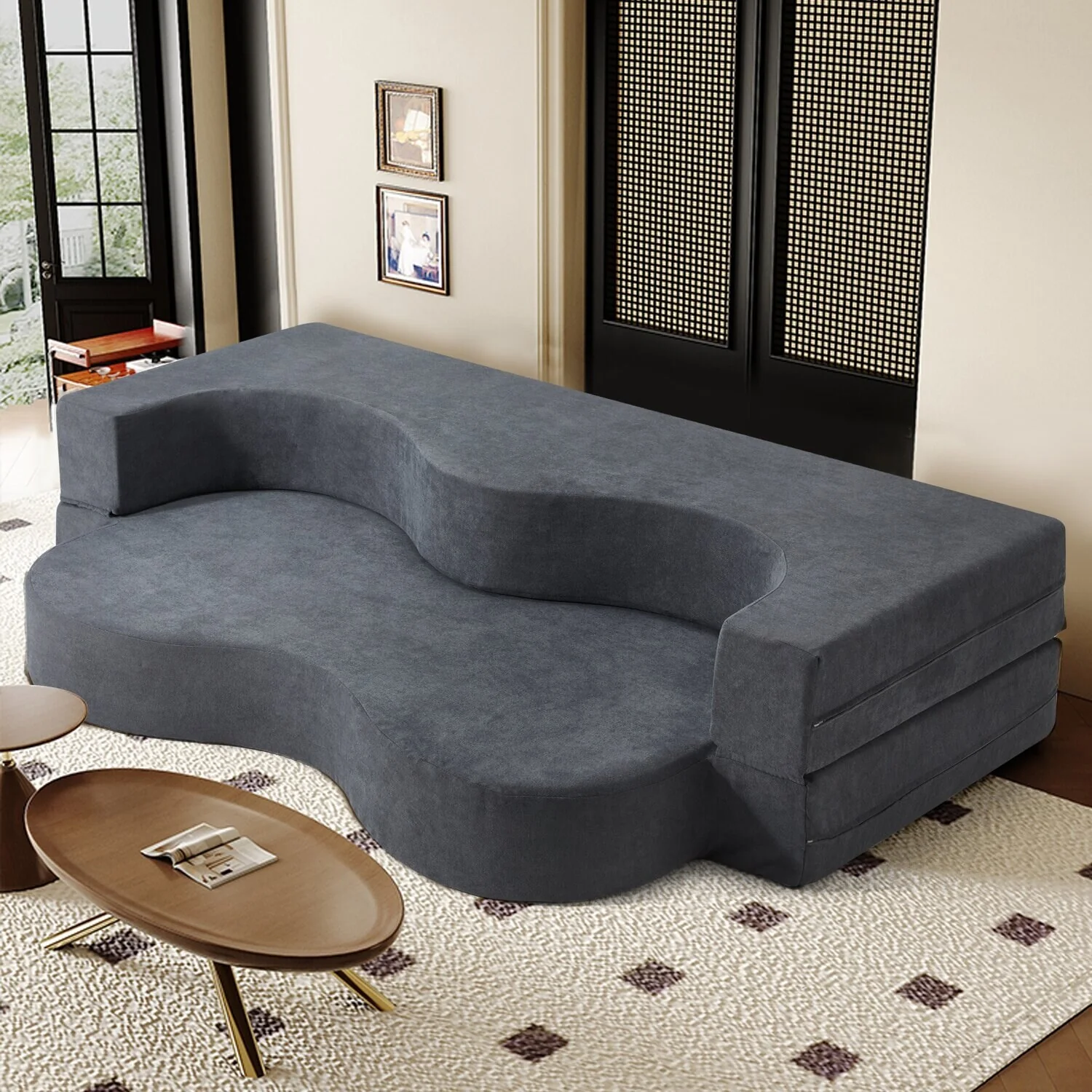 Convertible Folding Sofa Bed with High-Density Foam for Living Room, Guest Room, and Bedroom