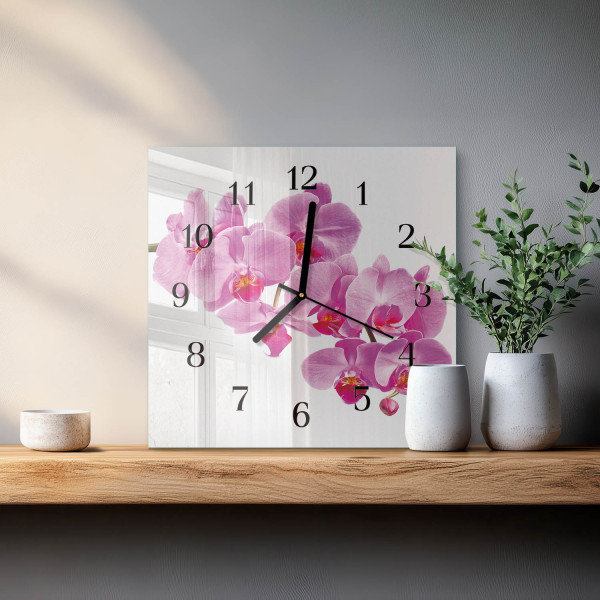 Artystyczny zegar 30x30 Orchidea dekoracyjny do salonu