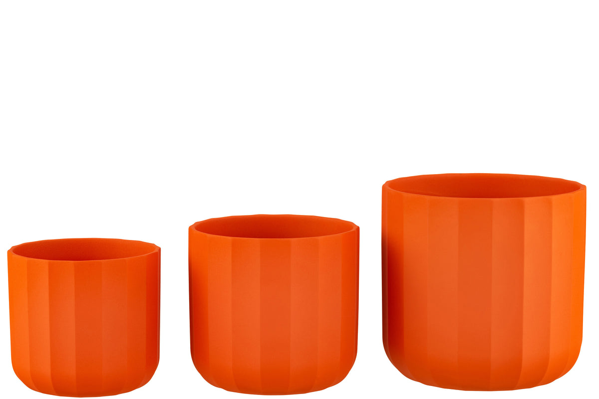 J-Line bloempot Summer - keramiek - oranje - large - 2 stuks - Ø 18.5 cm