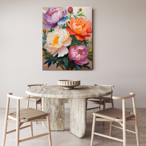 Feeby Obraz na płótnie, Piwonie Kwiaty Kolorowe Malowane 40x60