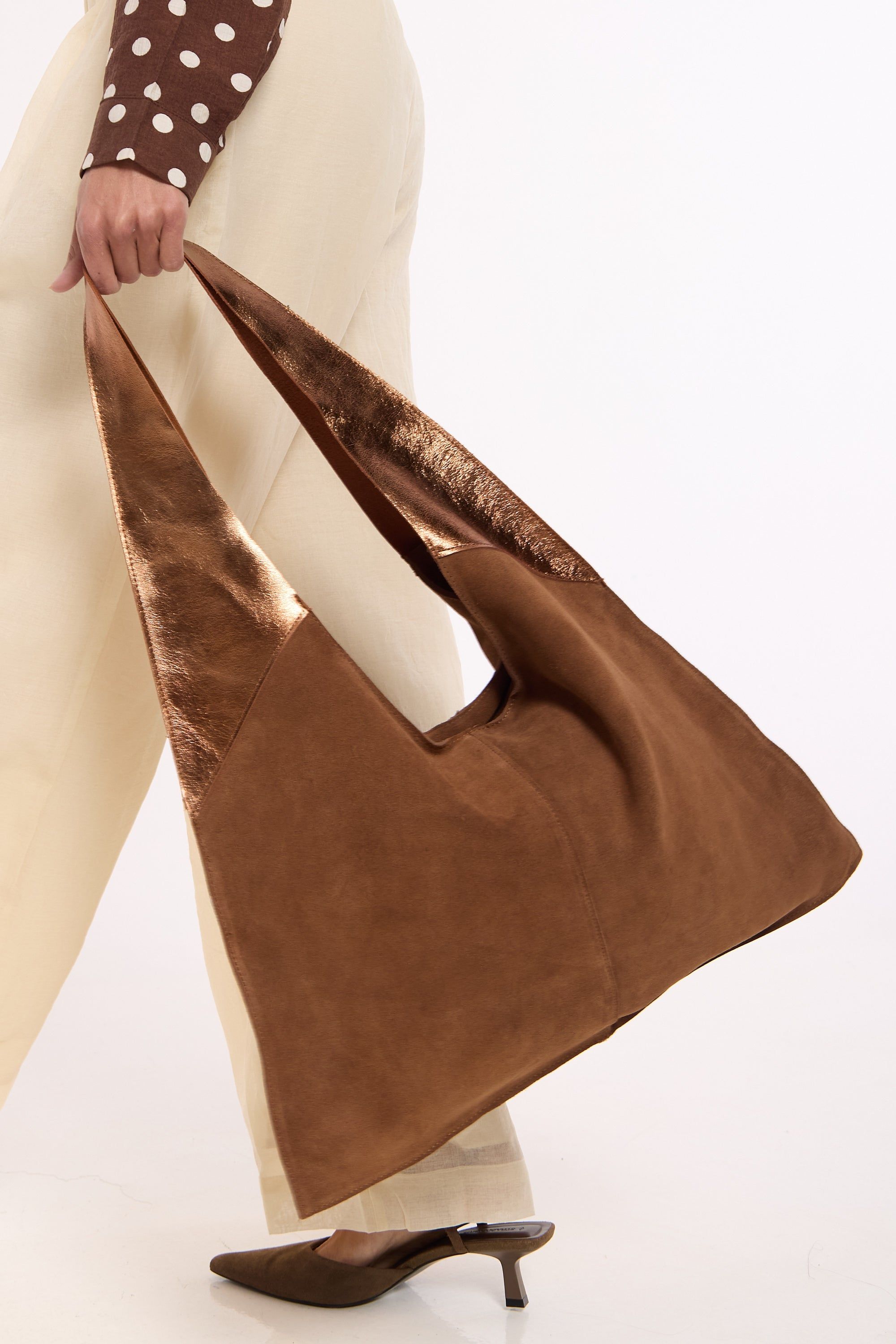 House of Holland Caramel Suede Metallic Paneled Hobo Bag