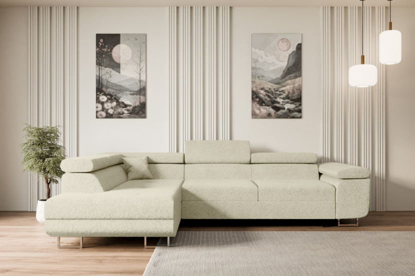 Narożnik z funkcją spania i pojemnikiem GUSA-L 256x165x84 cm Beżowy