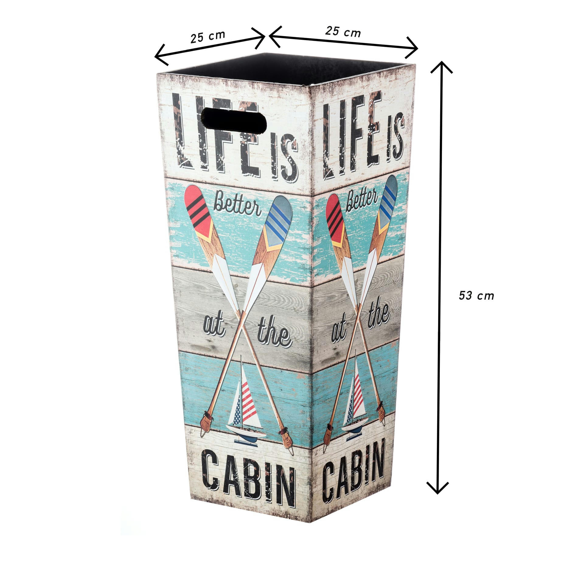 - Porte parapluie toile bois rectangulaire blanc gris et bleu