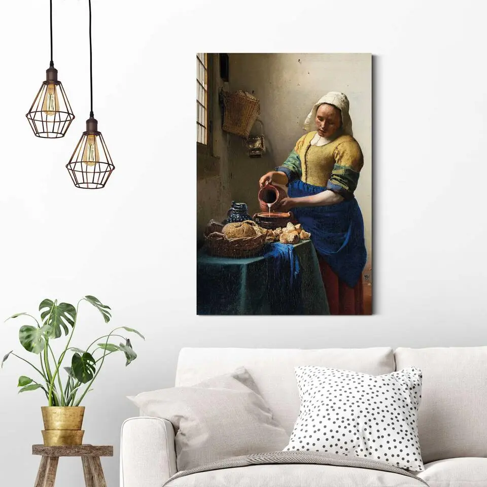 Schilderij Vermeer Melkmeisje - 90 x 60 - Bont