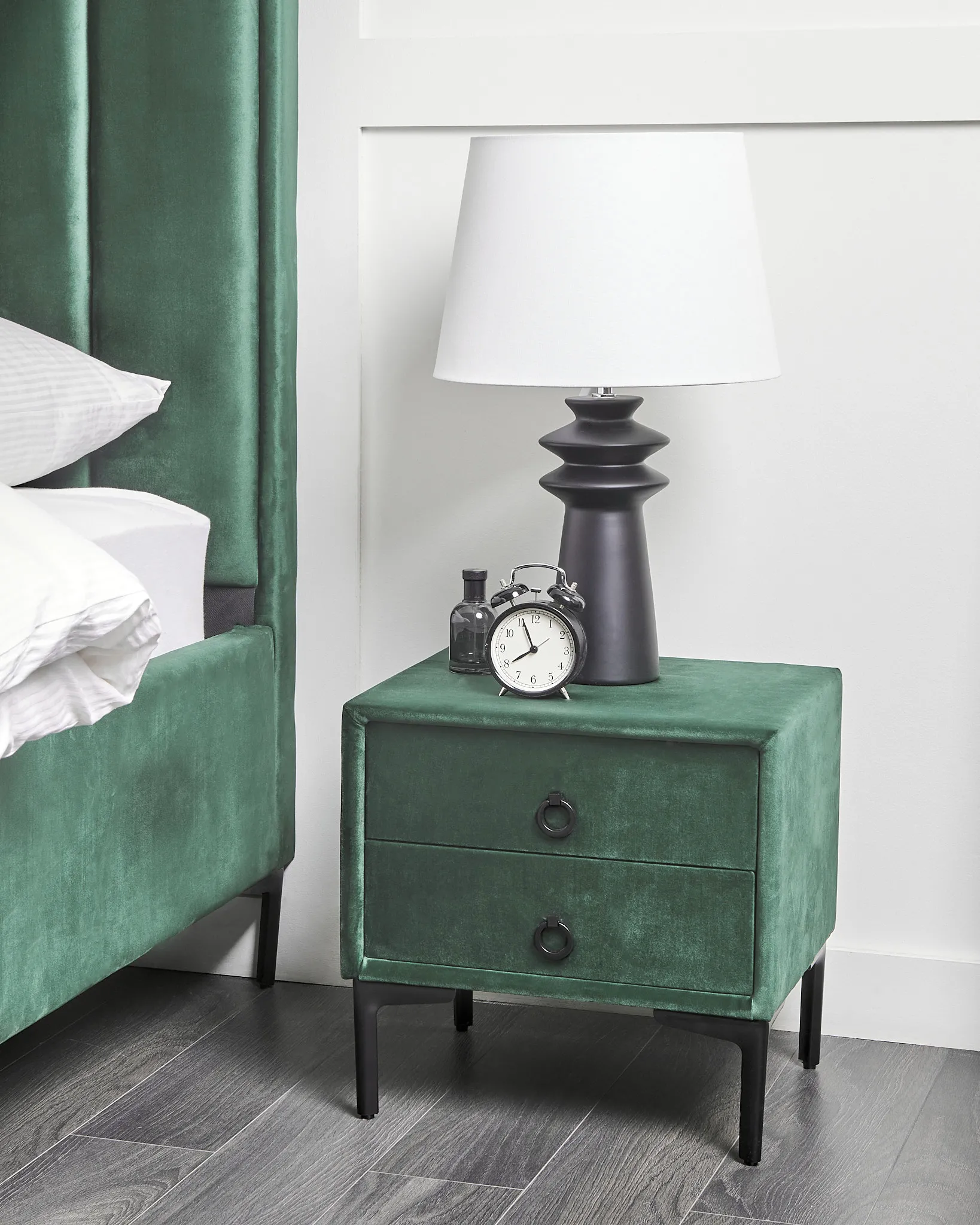 2 Drawer Bedside Table SEZANNE Velvet Dark Green