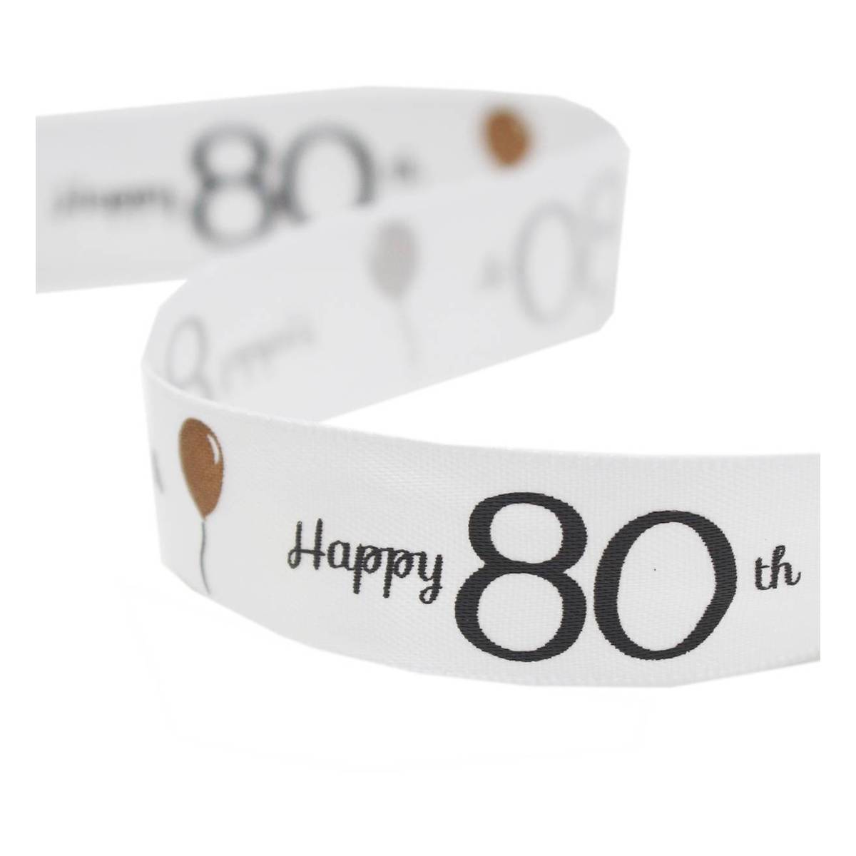 Happy 80th Satin Ribbon 16mm x 4m