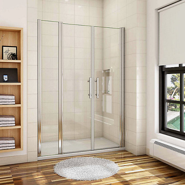 Aica Porte De Douche Battante 130x187cm Porte Battante Avec 1 élément Fixe En 6mm Verre Anticalcaire