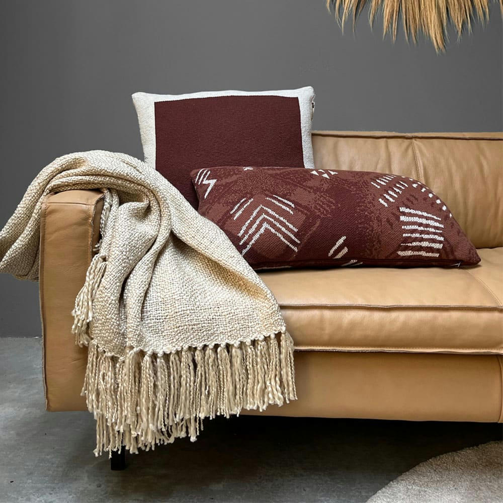 TRICOTÉ - Coussin poster en tricot uni marron rouille 50x50