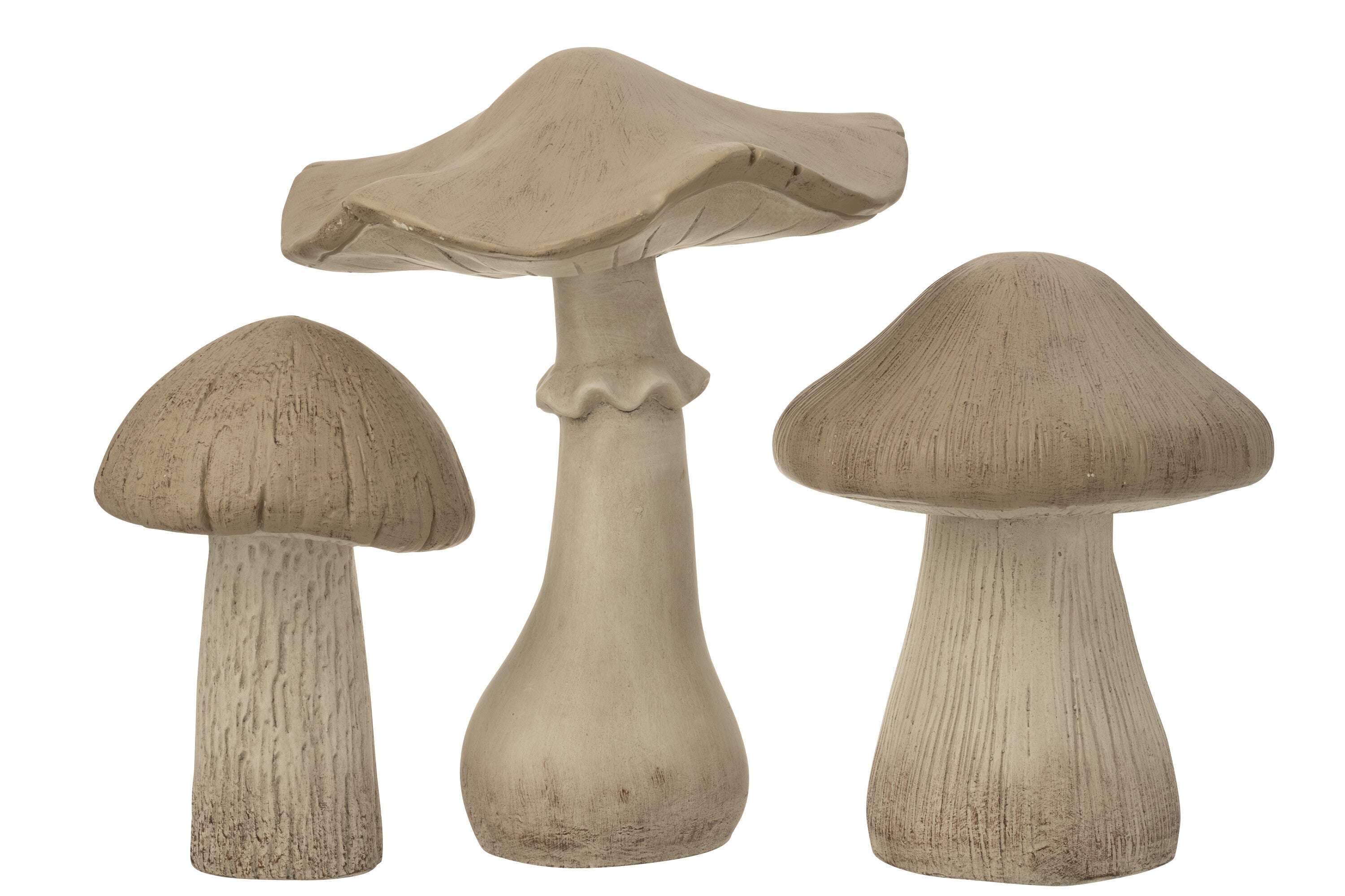 J-Line decoratie Paddenstoel - polyresin - grijs - set van 3