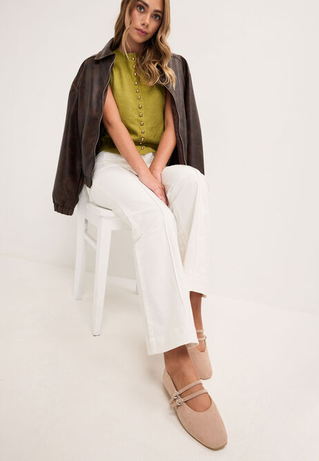Womens Taupe Double Strap Ballet Pumps
