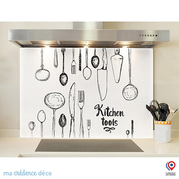 Crédence cuisine fond de hotte Ustensiles de cuisine - Verre trempé - L 90 cm x H 50 cm - MaCrédenceDéco