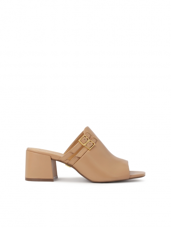 Beige built-in heeled mules