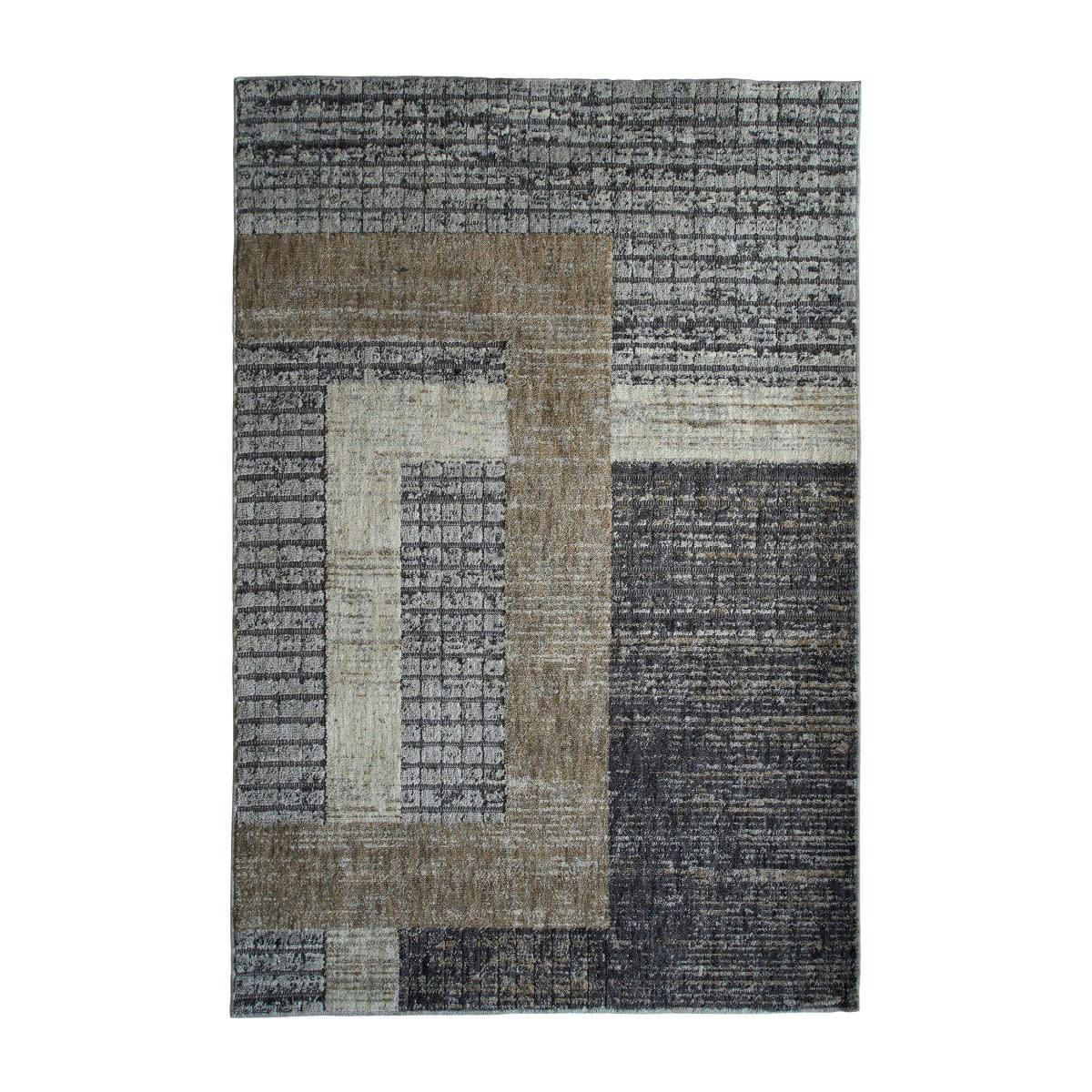 RECYCLE - Tapis recyclé motif croisement gris noir 120X170