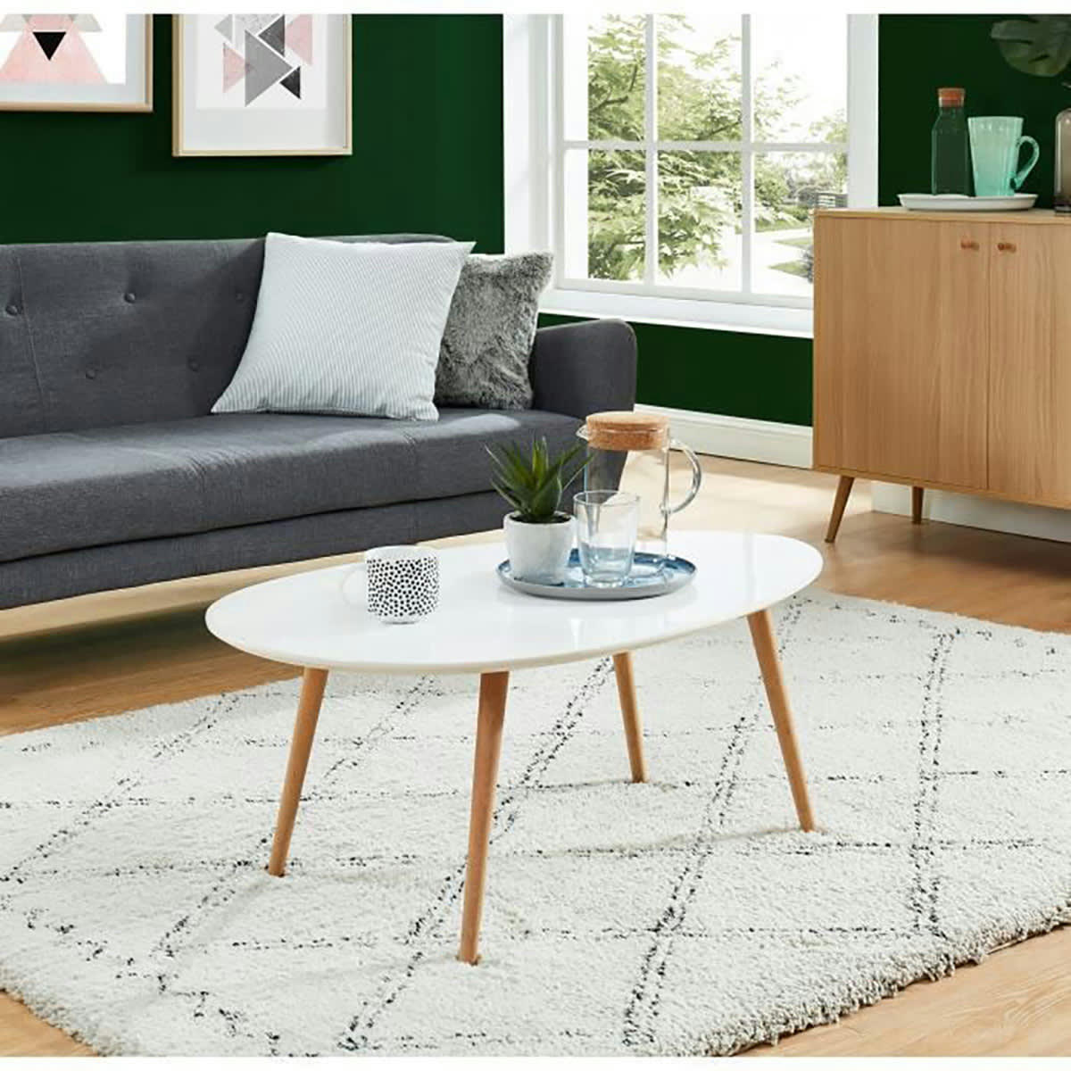 STONE - Table basse   laqué blanc mat pieds en bois massif