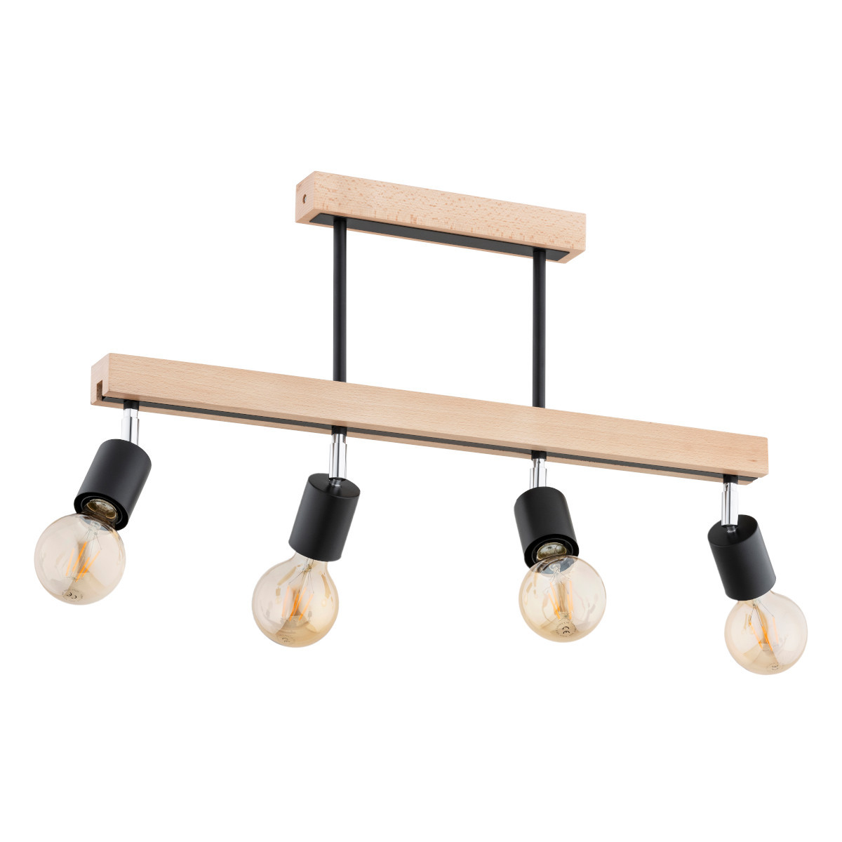Lampa sufitowa jasne drewno-czarna PILO 4xE27x15W wym: 36x66x5 cm Alfa