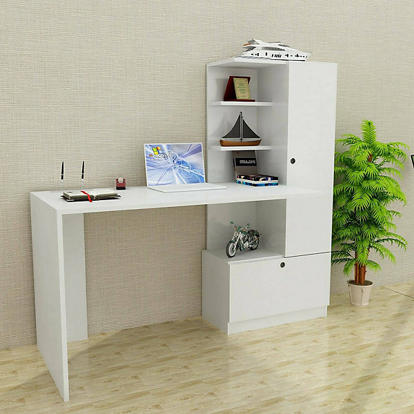 Bureau Kimberly, Pupitre polyvalent, Table de bureau pour PC, Plan de travail, 120x62h74 cm, Blanc