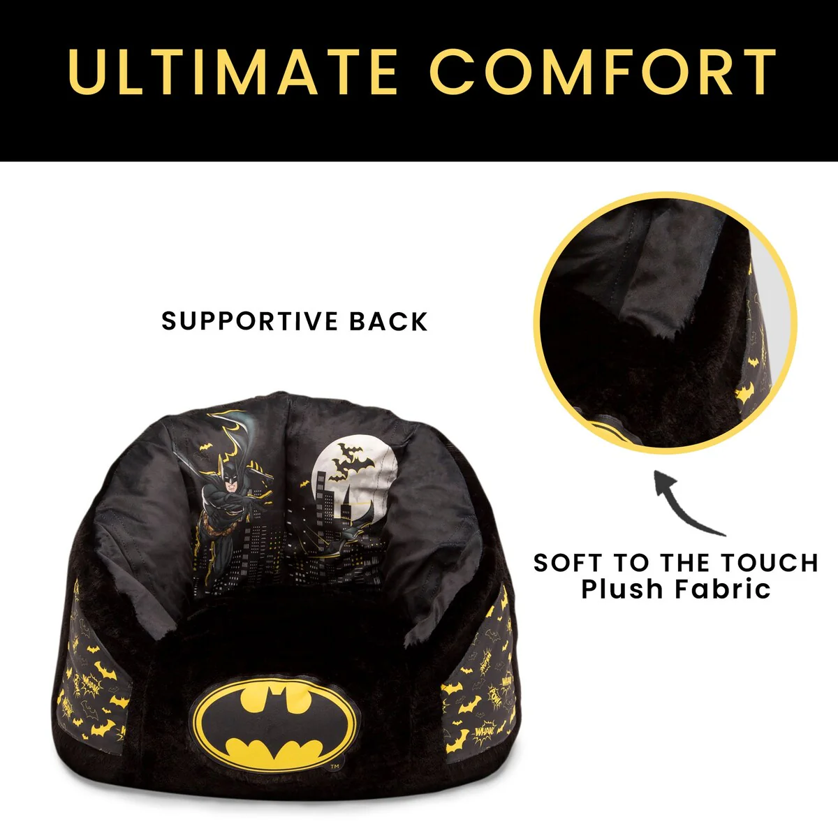 Batman Cozee Fluffy Chair by Delta Children, Kid Size For Kids Up To 10 Years Old