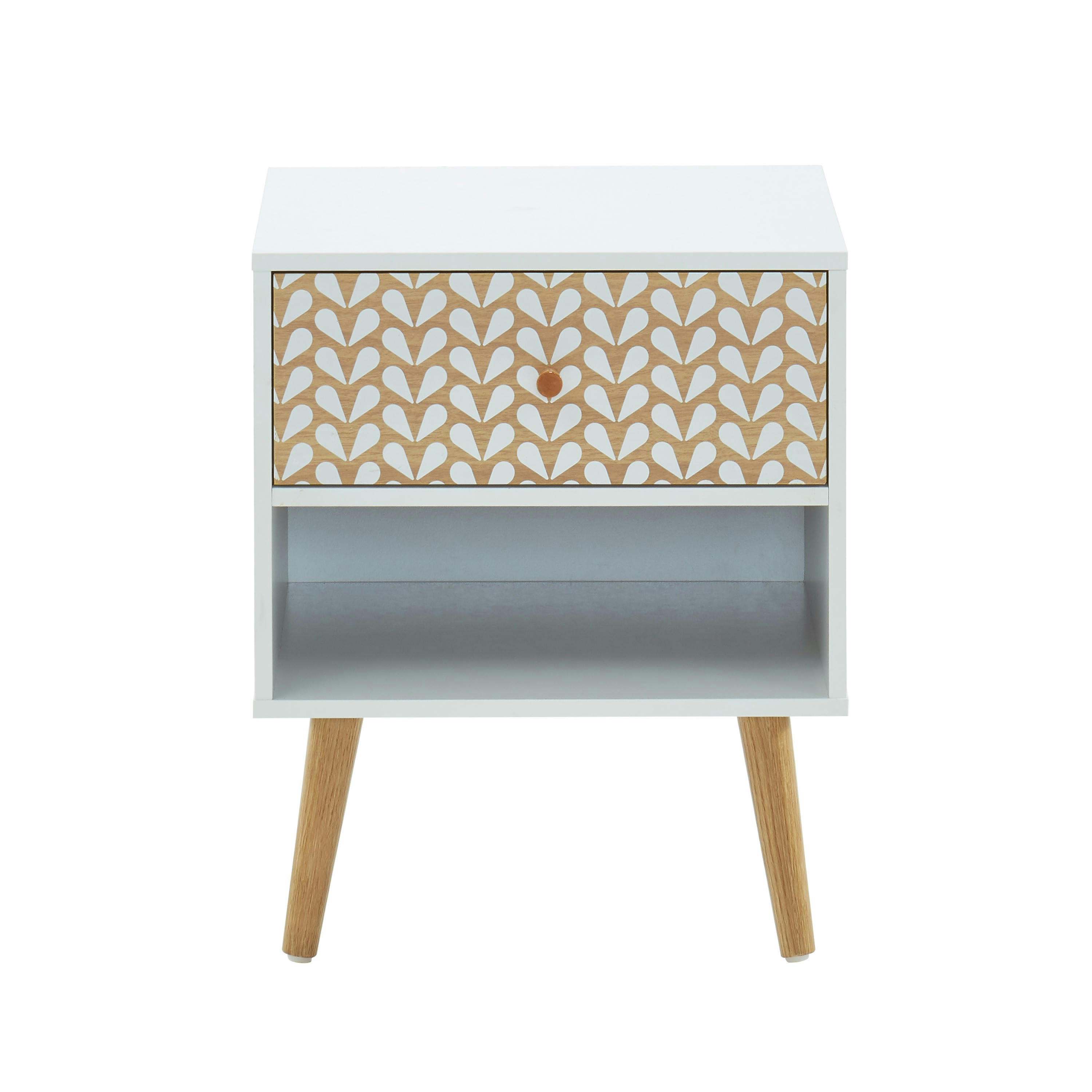 CAPUCINE - Table de chevet   blanc et effet bois et chêne 40cm