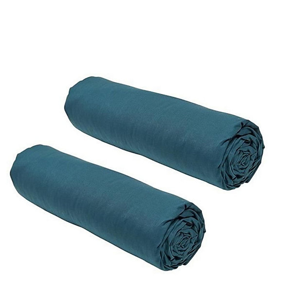 Lot de 2 draps housses TODAY Essential - 140 x 190 cm - 2 personnes - 100% Coton - Paon