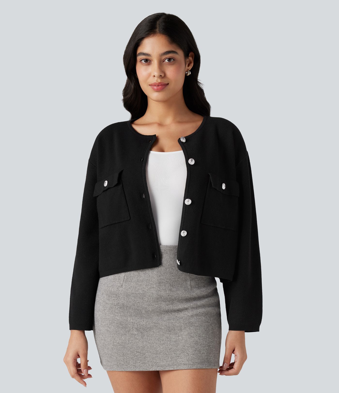 Cardigan col rond manches longues avec poches