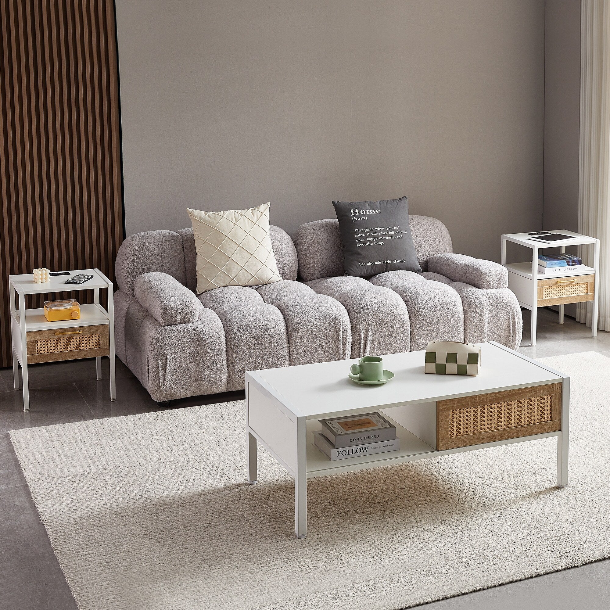 Set of 2Rattan Nightstand with Power Outlet & USB Ports,Modern Nightstand Table Built-in Open Shelf Storage Side Table