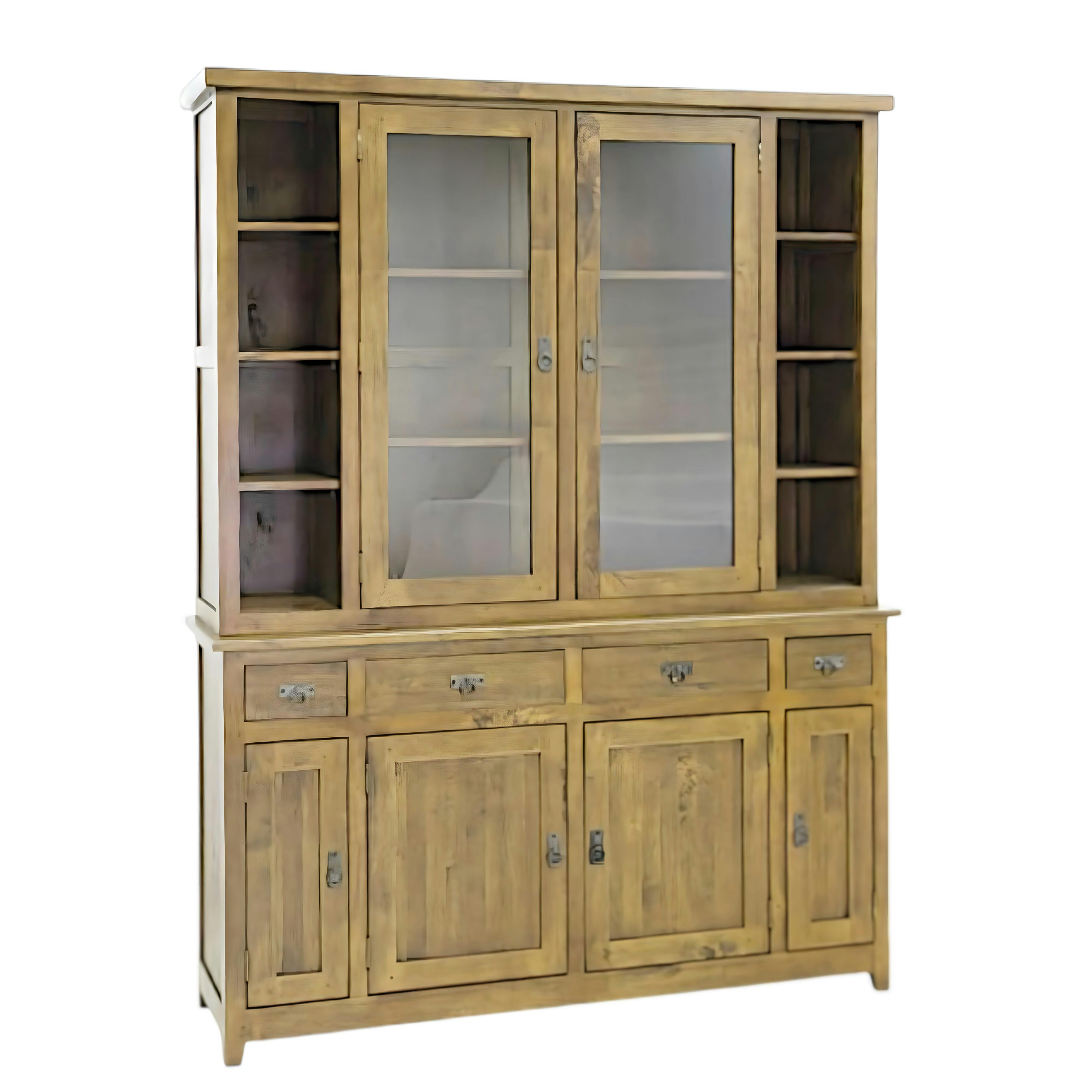Vaisselier Hévéa 6 portes dont 2 vitrées, 4 tiroirs, 8 niches 160x45x210cm TRADITION