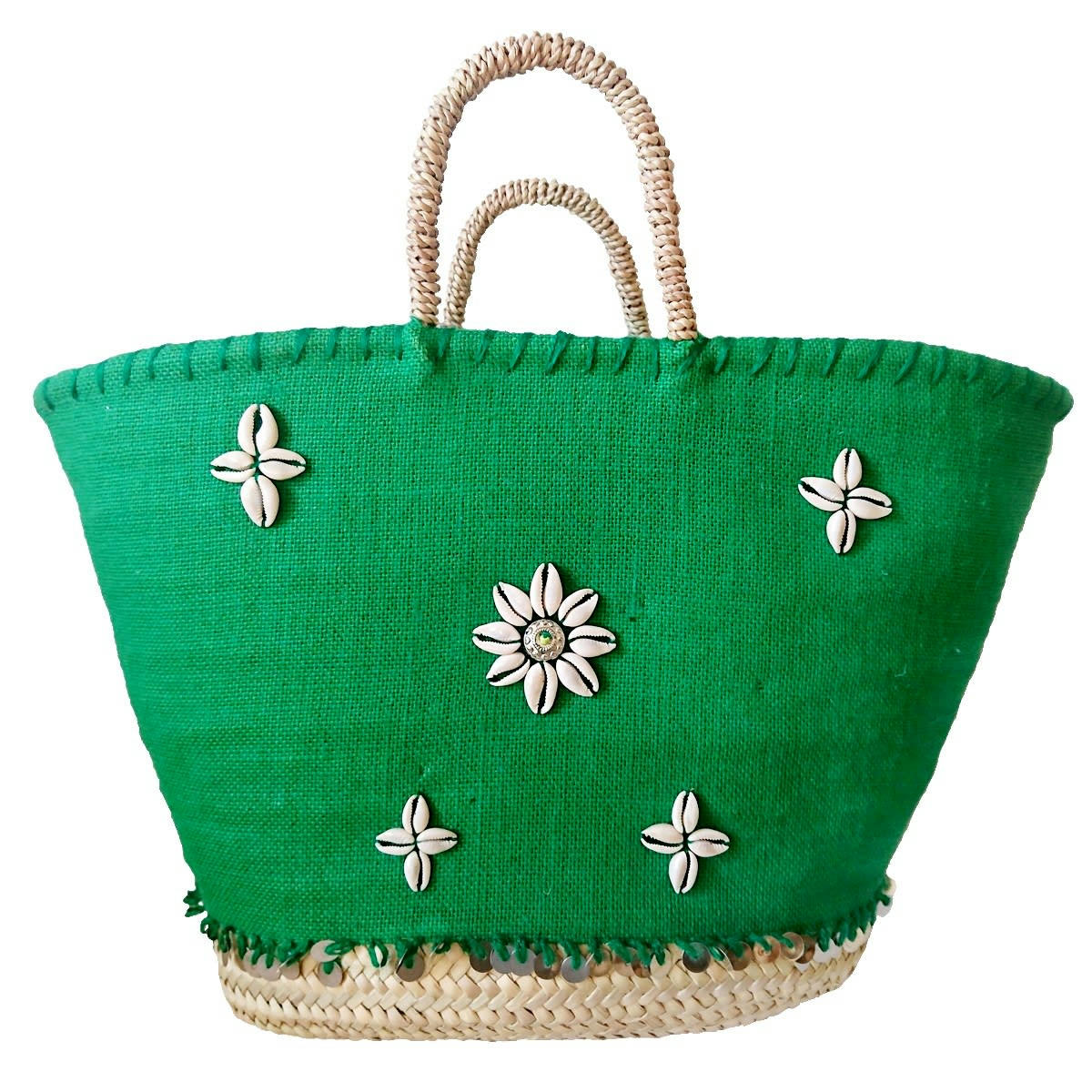 NORA - Sac de plage en palmier et toile, vert