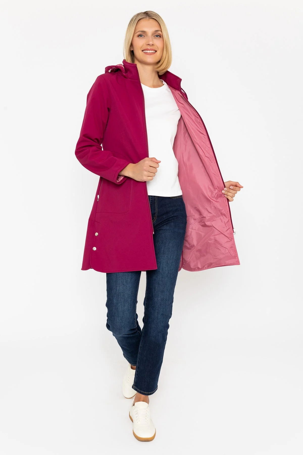 Hooded Soft Shell Rain Jacket in Berry