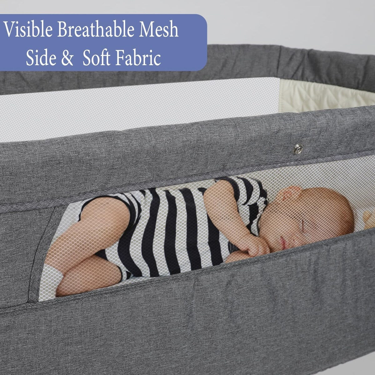 Upgraded 3 in 1 Baby Bassinet Bedside Sleeper, Bedside Crib with 6 Adjustable Height, Soft Mattress & Wheels