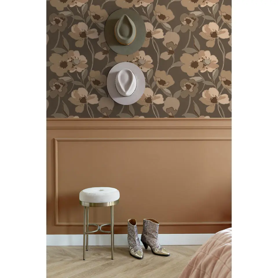 ESTAhome behang bloemen warm beige en bruin - 50 x 900 cm