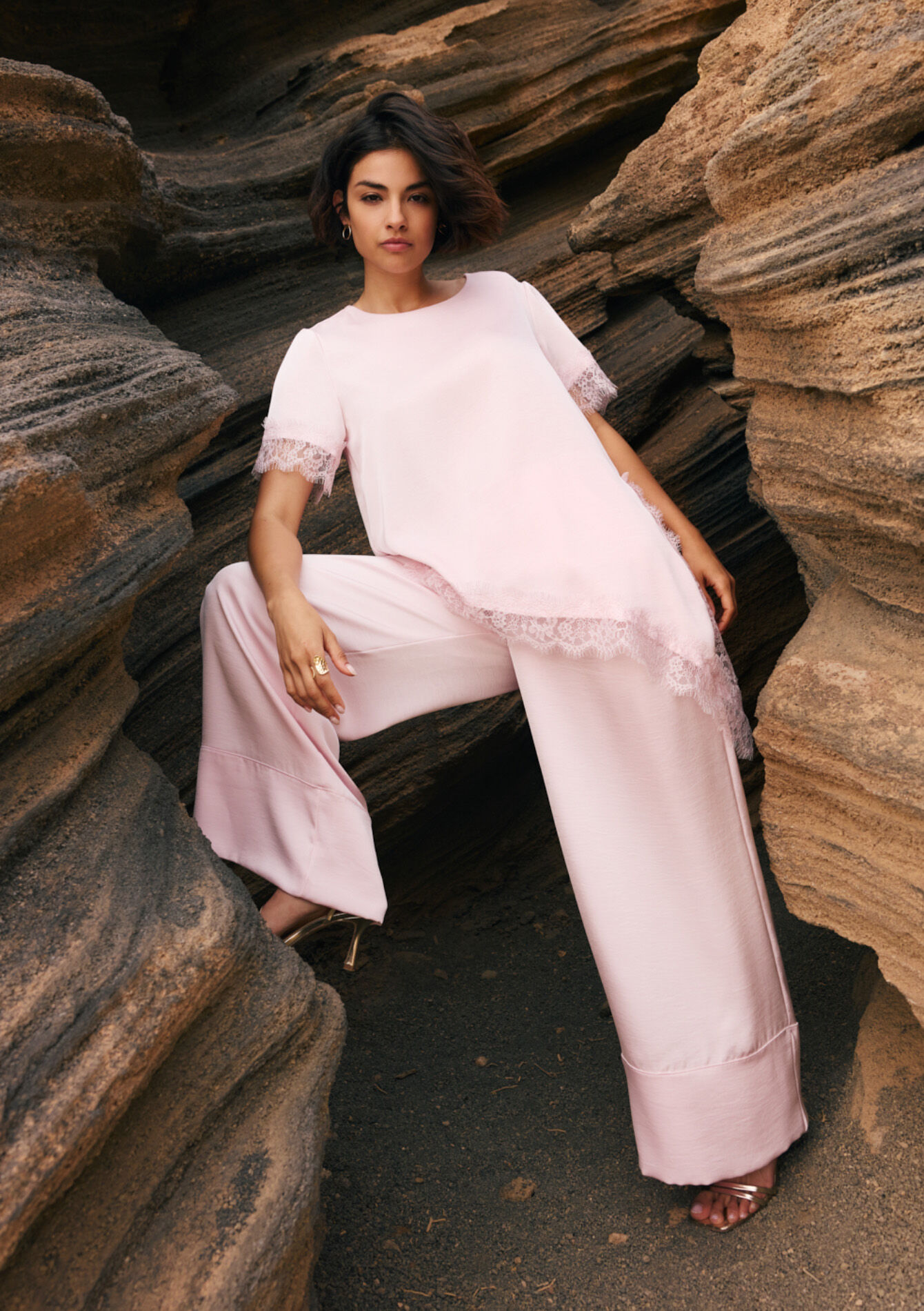 Wijde satijnen broek