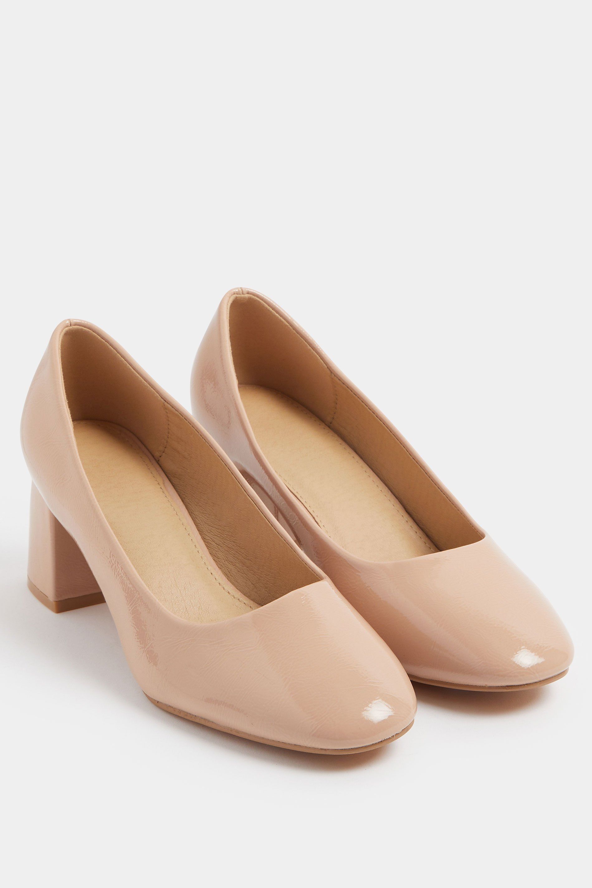 Yours Faux Leather Block Heel Court Shoes In Extra Wide EEE Fit