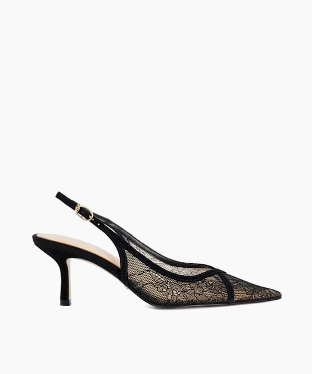 Devinity Black - Lace Slingback Court Shoes