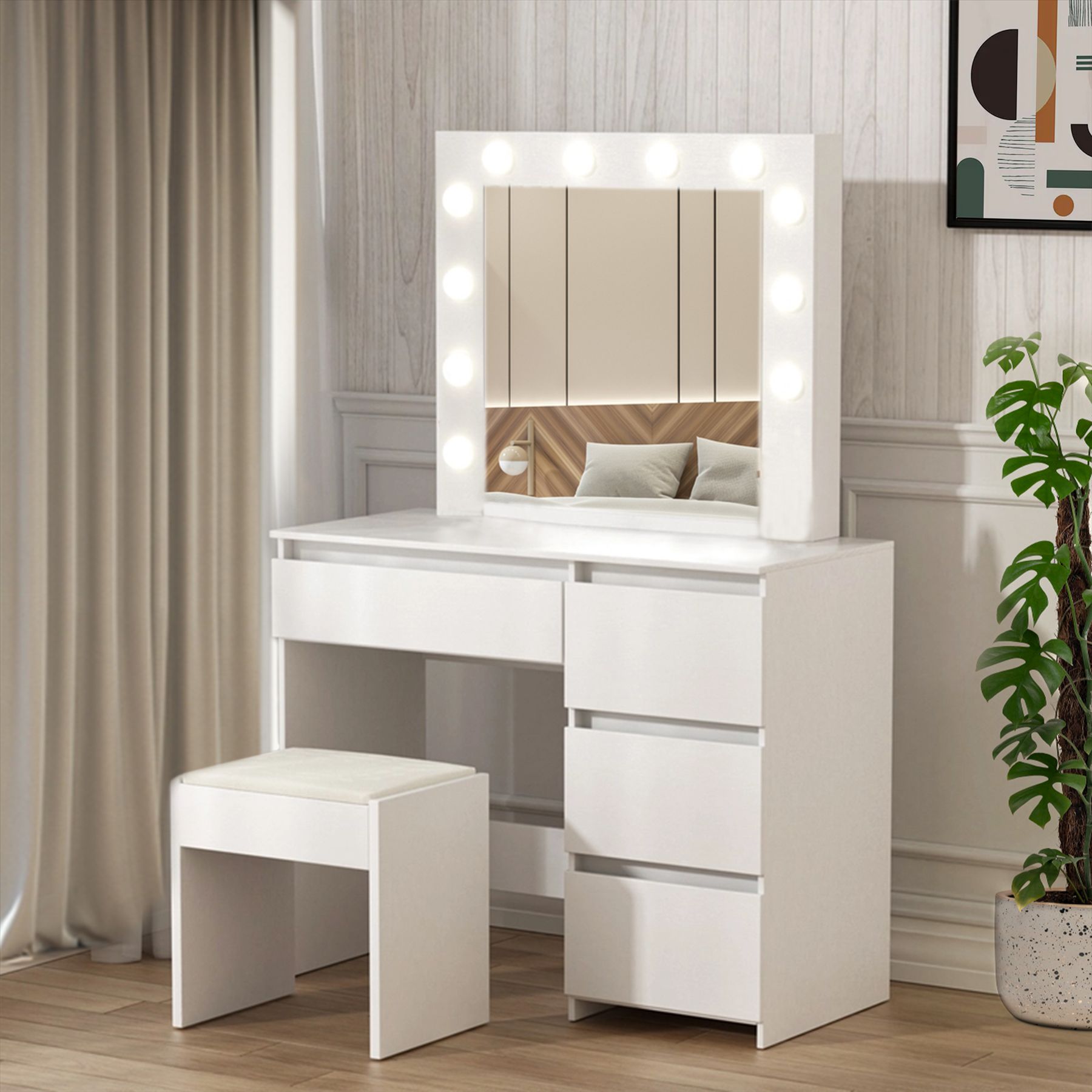 KOSY KOALA White Dressing Table Hollywood LED Mirror Makeup Desk Vanity Table Bedroom Furniture
