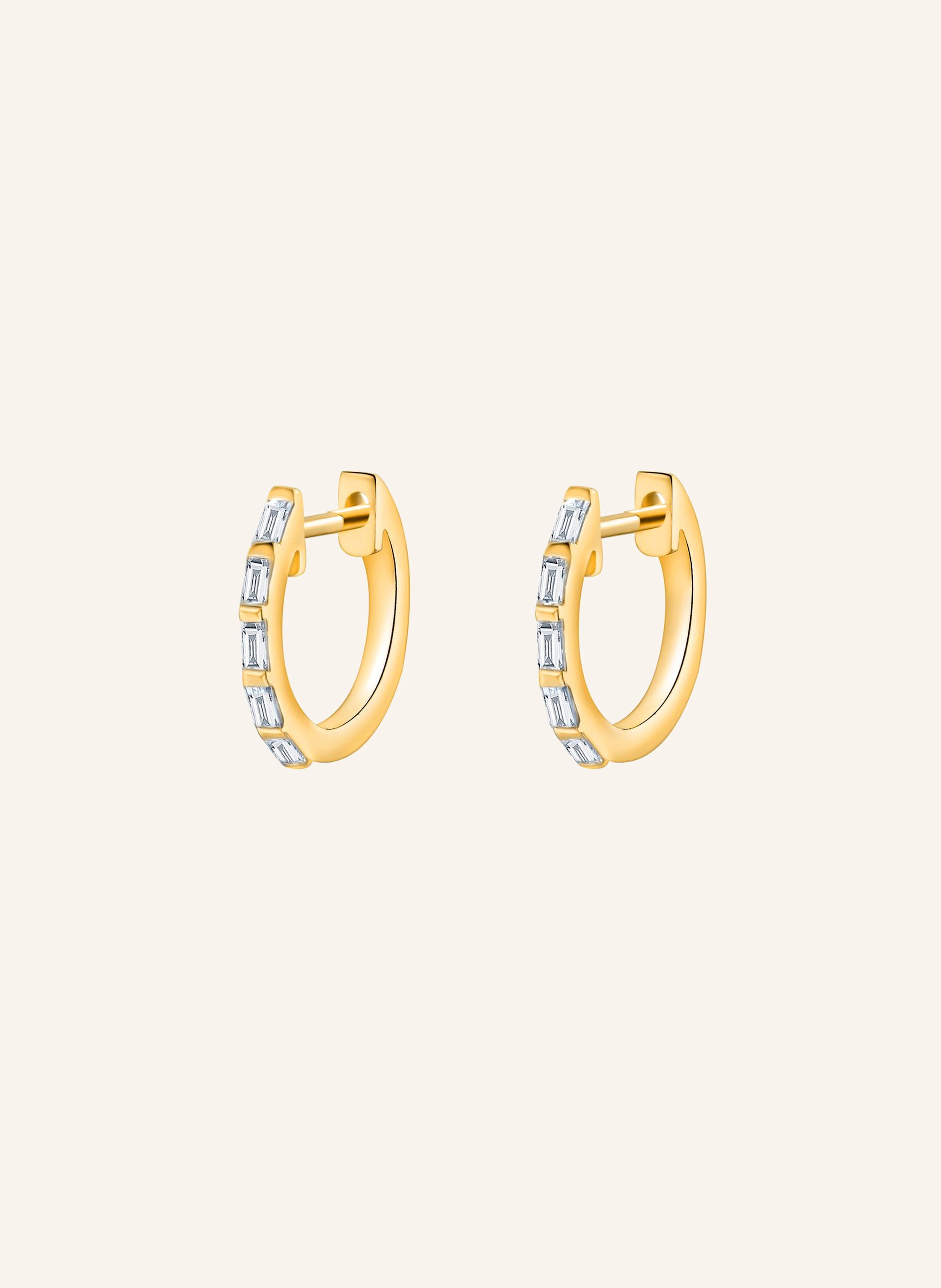 Leaf Creolen BAQUETTE aus 14 Karat Gelbgold mit Diamanten