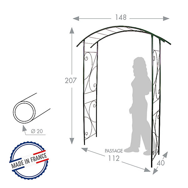 Louis Moulin Arche tube ROND20 pont vert sapin - 148x40x207 cm - Acier époxy
