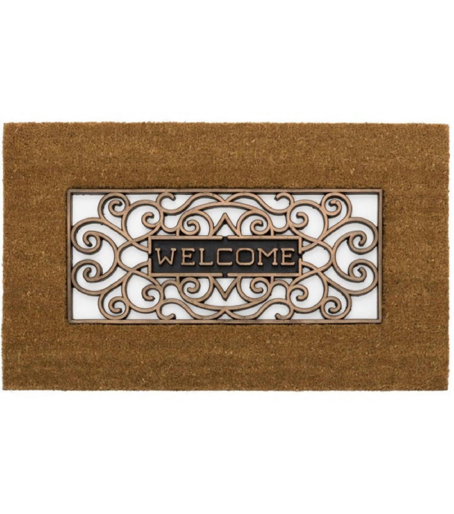 WELCOME - Paillasson en coco et caoutchouc doré