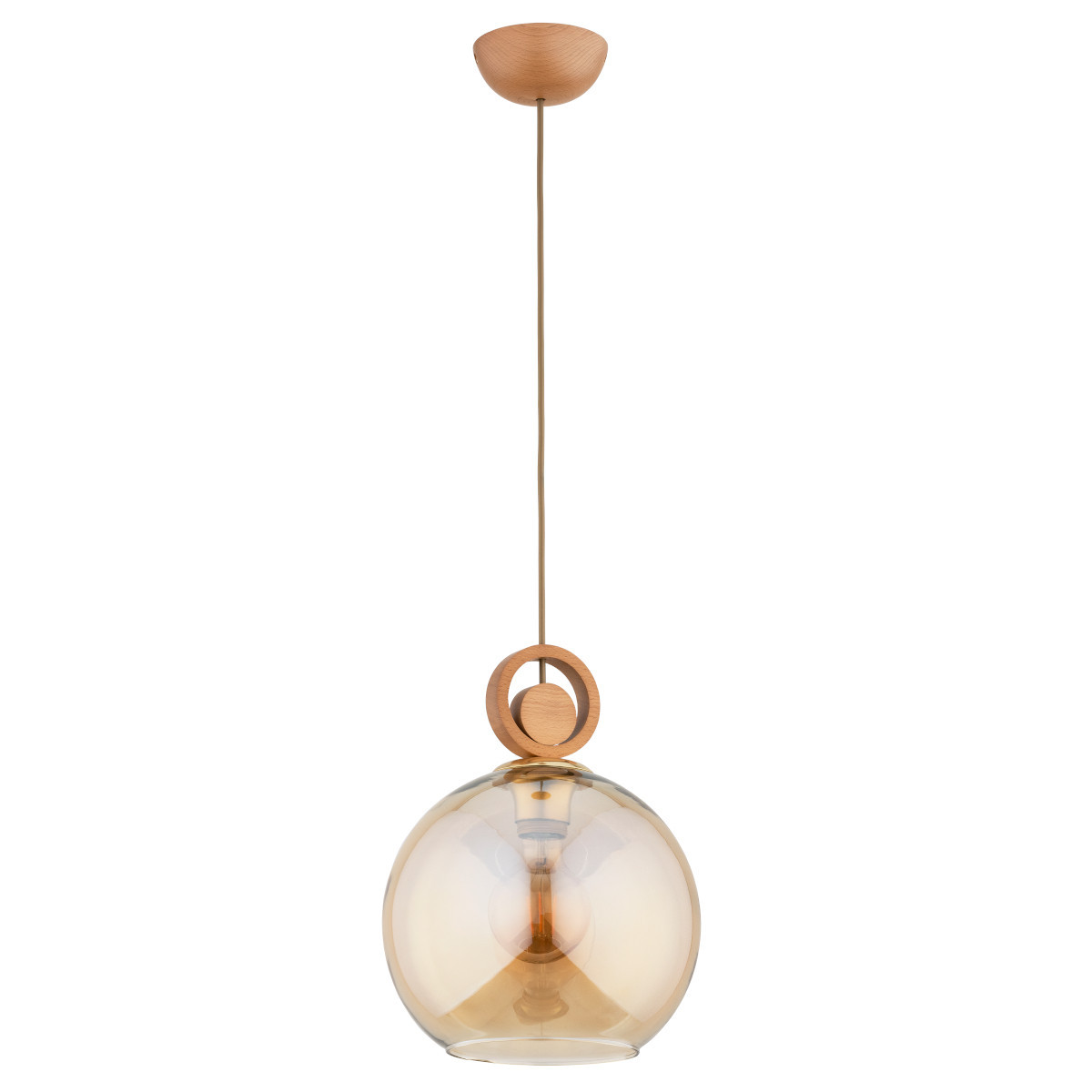 Lampa wisząca jasne drewno-bursztynowy SARA 1xE27x15W Alfa