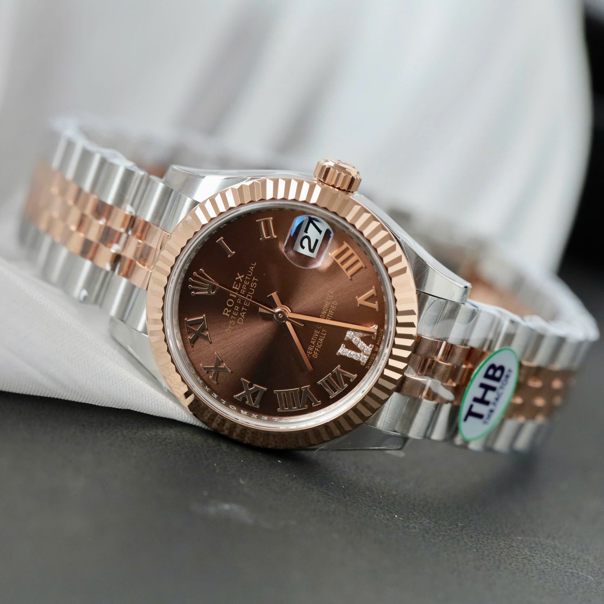 Rolex Datejust SS/RG Plated Chocolate Roman Dial CZ Diamonds 31mm Jub Replica