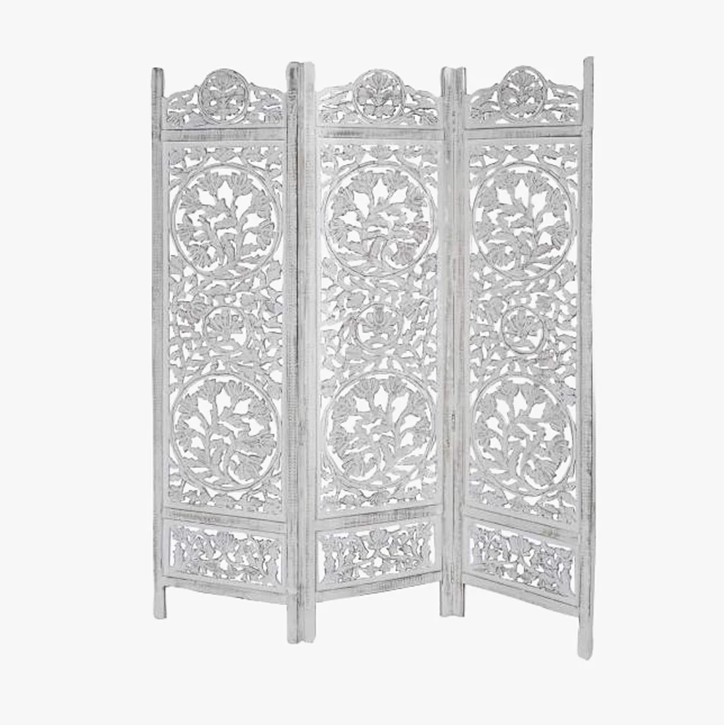 Biombo Branco Madeira Cravada JASMIN