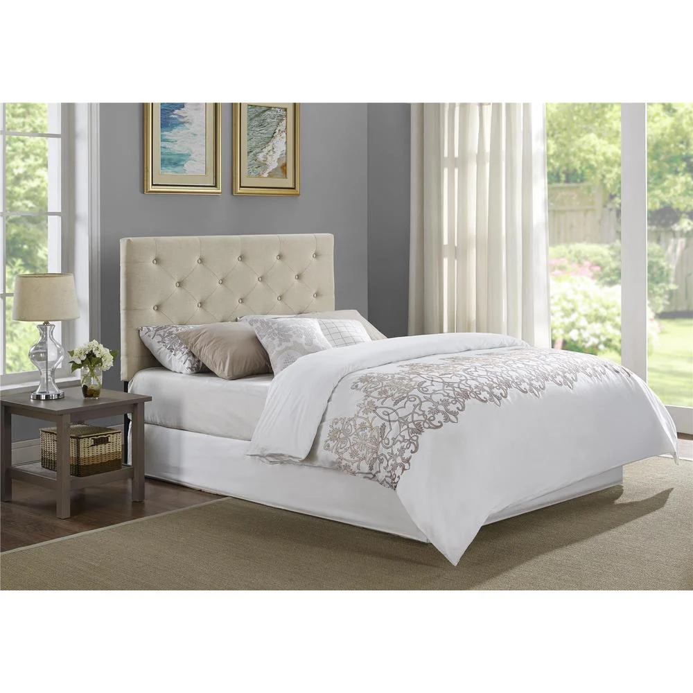 Dorel Living Button Tufted Beige Upholstered Headboard