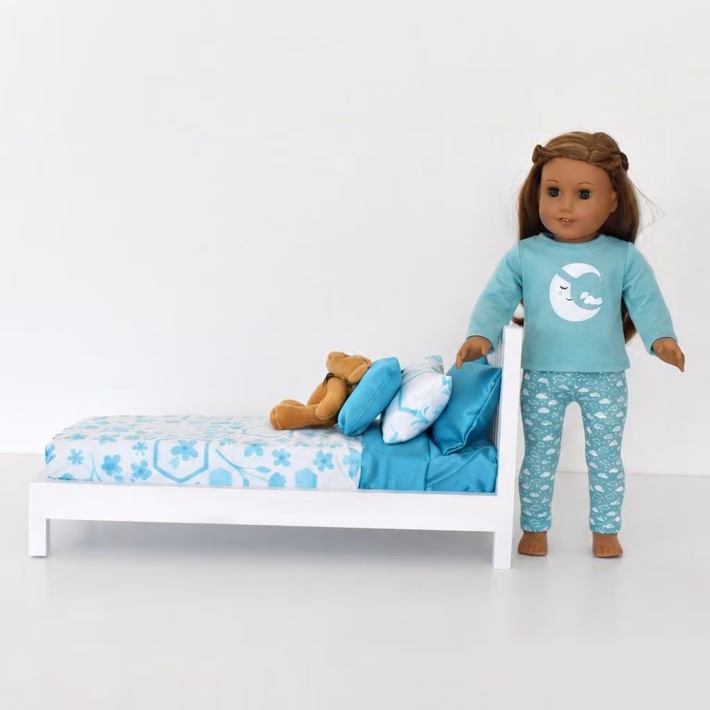 Slat Panel Bed | Teal and White | | perfectly sized for popular 18” dolls
