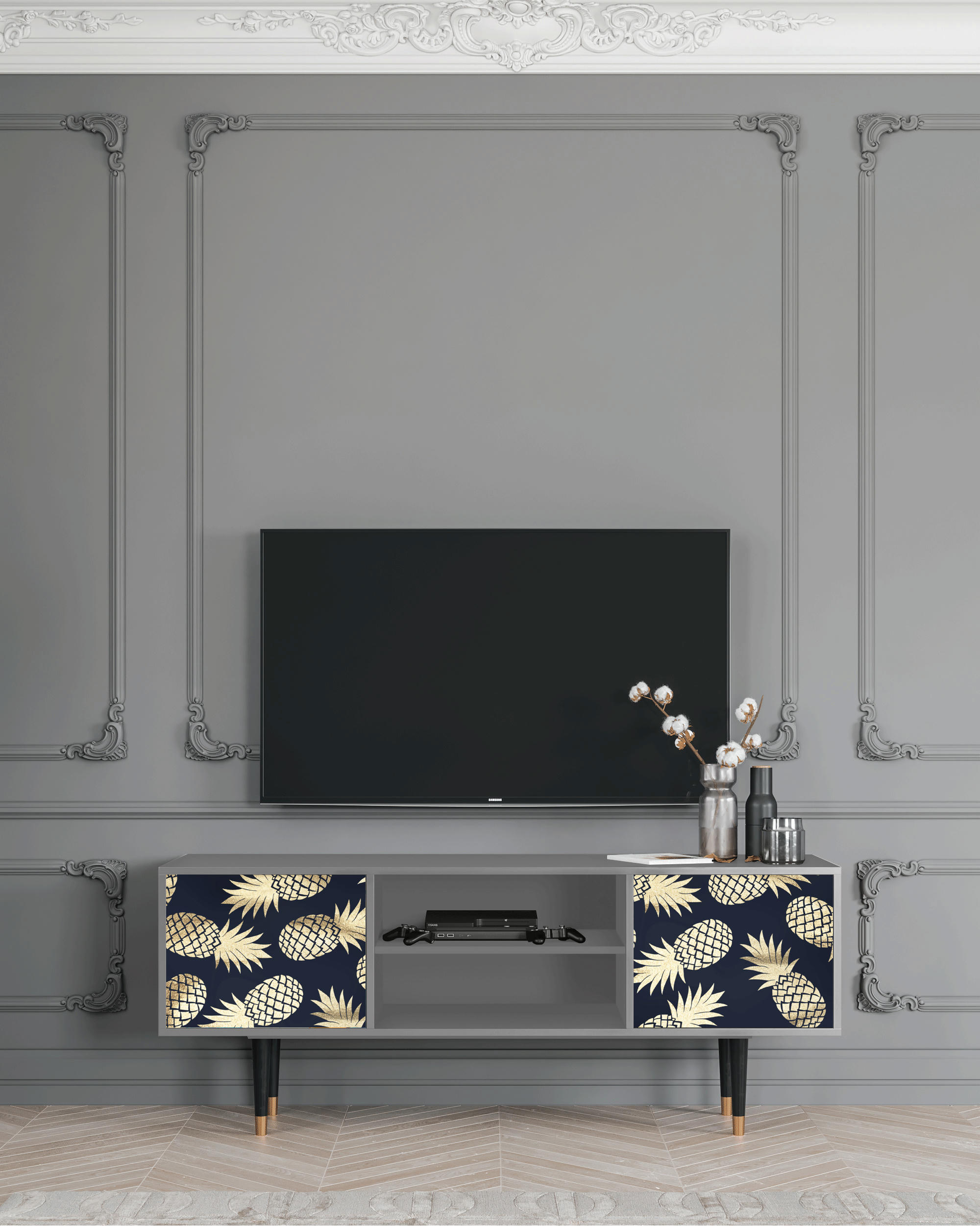 SUNNY PINEAPLE - Meuble TV  bleu et jaune 2 portes L 170 cm