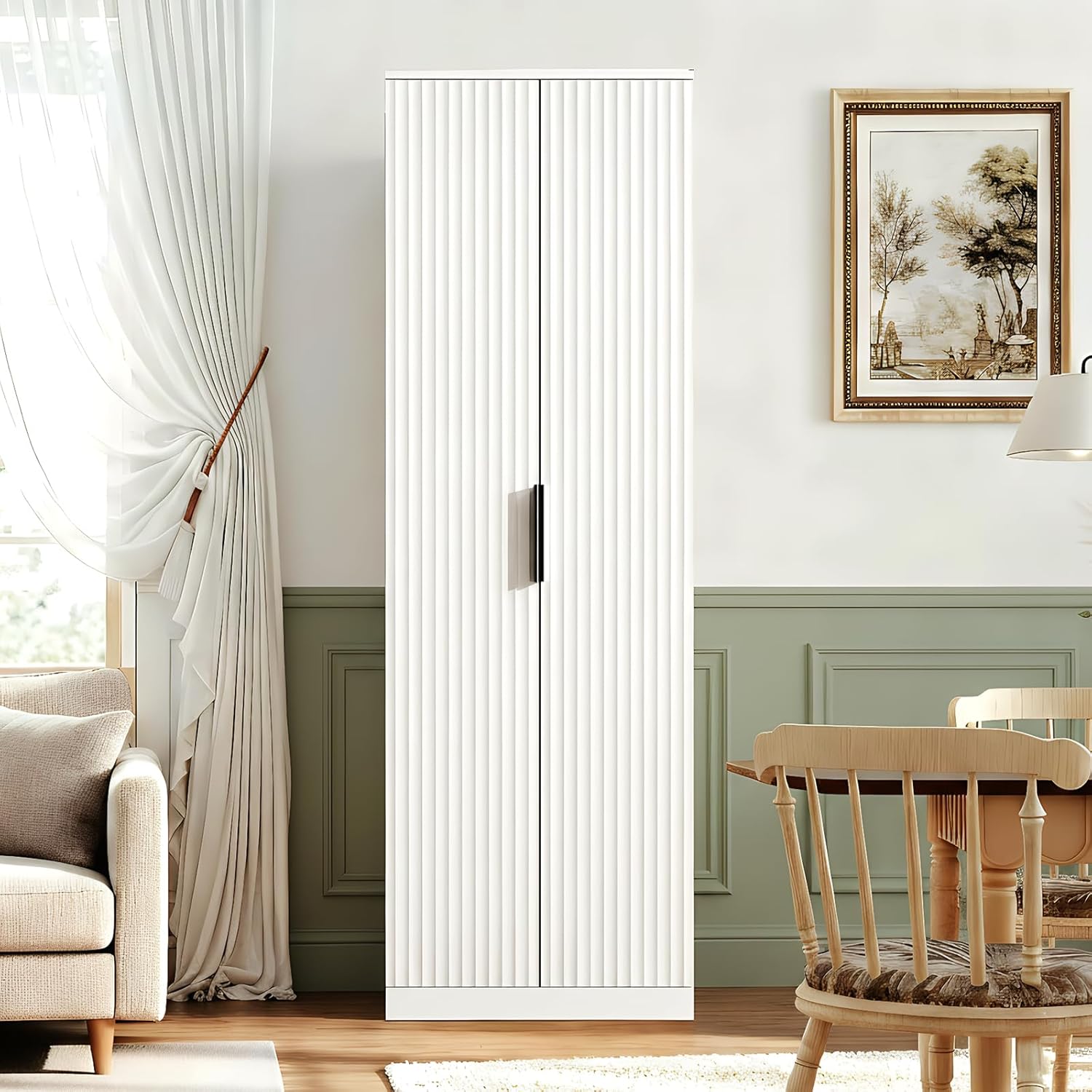 VINGLI 70 Modern Pantry Cabinet,Tall Storage Cabinet with Fluted Doors and Adjustable Shelves for Dining Room, Kitchen, Office, and More in White