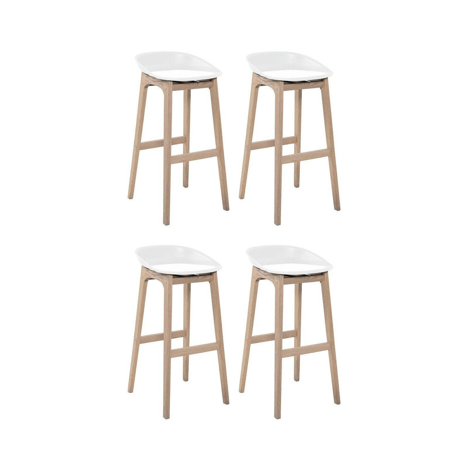RIVA - Tabourets d'ilot 75cm  pieds chêne assise plastique blanche - Lot de 4