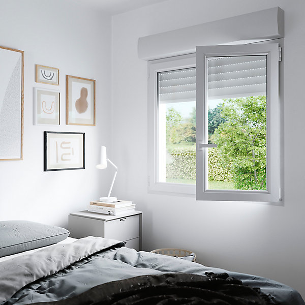 Fenêtre PVC 2 vantaux oscillo-battant   volet roulant électrique GoodHome blanc - l.80 x h.125 cm
