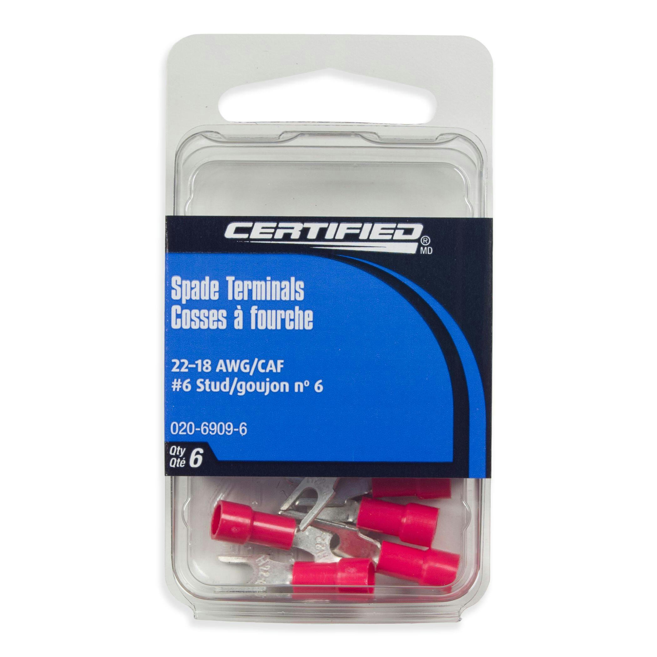 MotoMaster 22-18 AWG Automotive Spade Terminal, #6 Stud, 6-pk