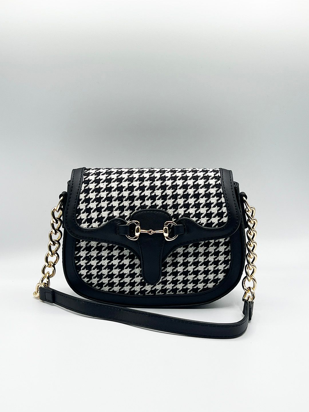 SVNX Houndstooth Shoulder Bag in Black & White
