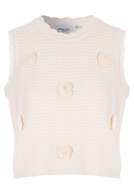 Womens Cream Crochet Shells Tank Jumper